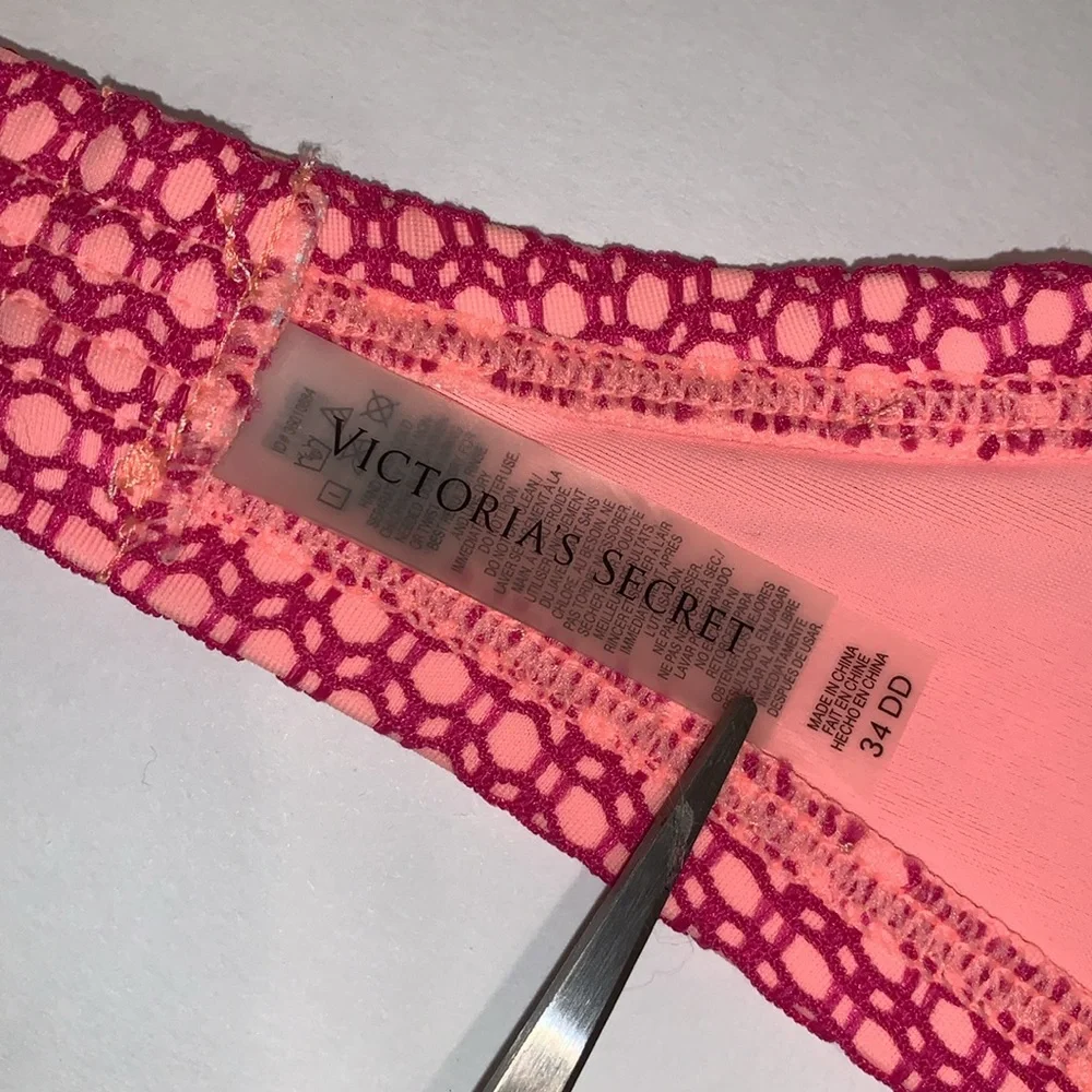 Victorias Secret Bikini Top Bandeau Halter Crochet Lace Pink Orange/Coral 34DD